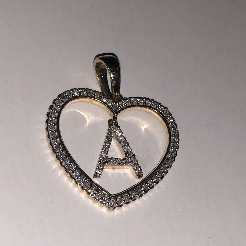 10k real gold real diamond beautiful A initial dangle pendant NOT PLATED NOT CZ